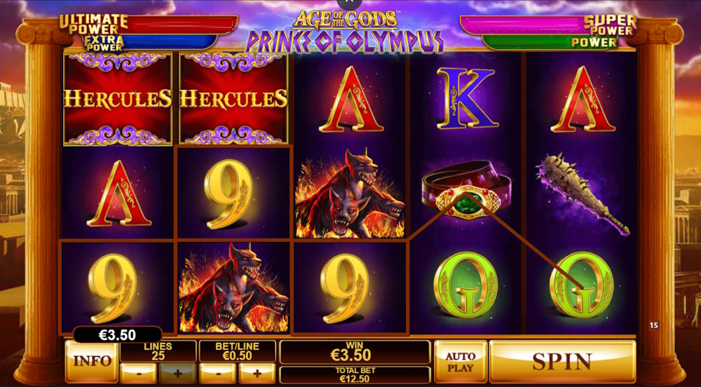 prince of olympus age of the gods slot screenshot